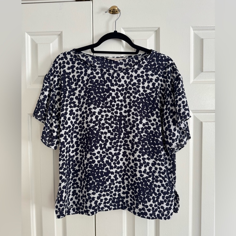 LOFT Navy and White Polka Dot Blouse